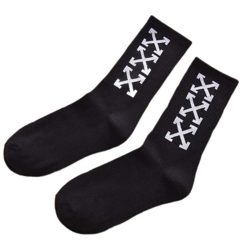 2 Pairs Mens Womens Off Arrow Crew Socks White XX Comfort Breathable Causal Sock