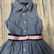 Ralph Lauren Polo Girls chambray shirt dress Youth Size 5 Belted Preppy Classic