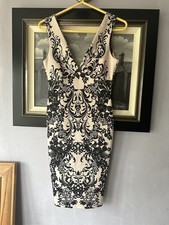 Lipsy Nude & Black Design Body Con Dress, UK size 8