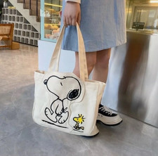 Snoopy Canvas Tote Bag Large Shoulder Bag Cute Cartoon Shopper Purse NWT Sale