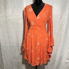 Free People Embroidered Floral Mini Dress Sz 0 Boho Cottagecore Orange