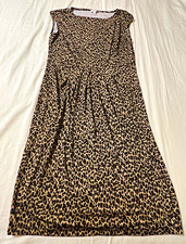 Talbots Women's Petite Leopard Animal Print Sleeveless Midi Dress Beige Black P