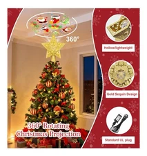 Christmas Tree Topper with Built-in 360° LED Rotating Projector