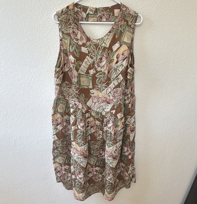 ASOS Curve Brown Floral A-Line Sleeveless Scoop Neck Knee Dress Plus US 14