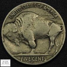 1937 D Three Legged Buffalo Nickel 5C 3 Legs