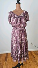 LAUREN RALPH LAUREN Mauve Floral Belted Tiered Midi Dress Size 4