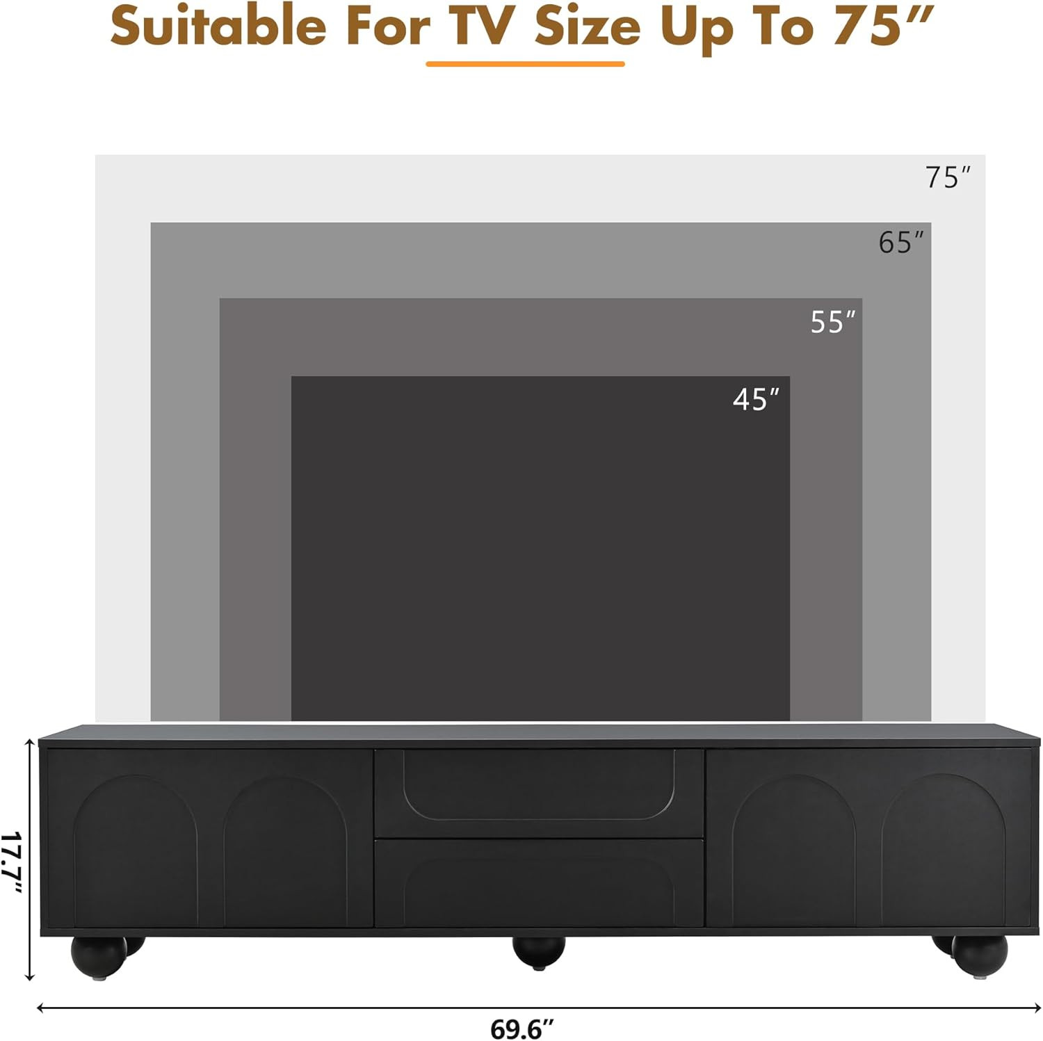 Cream Minimalist TV Stand with Arched Doors & Drawers for 75" TVs