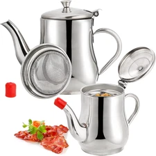 ZOOFOX 2 Pack Bacon Grease Container with Mesh Strainer, 27oz 22oz Stainless Ste