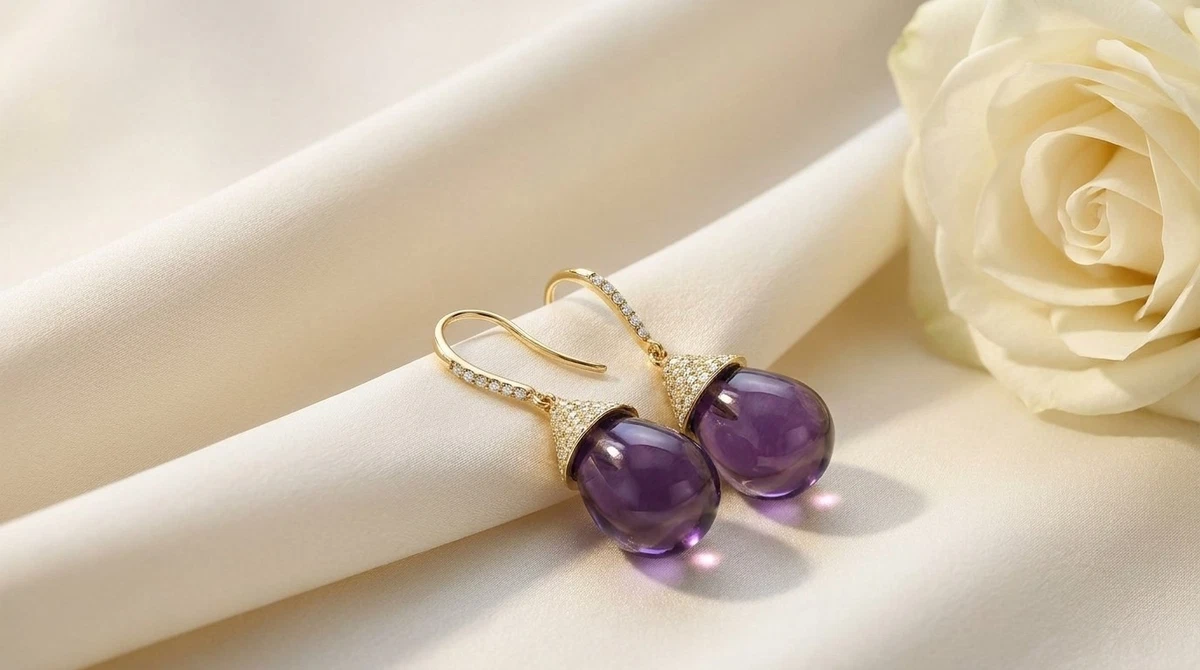 14K Yellow Gold Amethyst & Natural Diamond Earrings 0.42 ct tw G SI1 Women's
