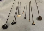 Lot of 10 Vintage Antique Victorian Hat pins Jet Milkglass Gold plated onyx