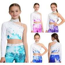 Kids Girls Vest Shiny Bra Sports Crop Top Gymnastics Costume Stylish Printed