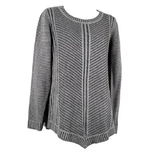 AB Studio Sweater Womens Small Gray Round Neck Long Sleeve Chevron Knit Pullover