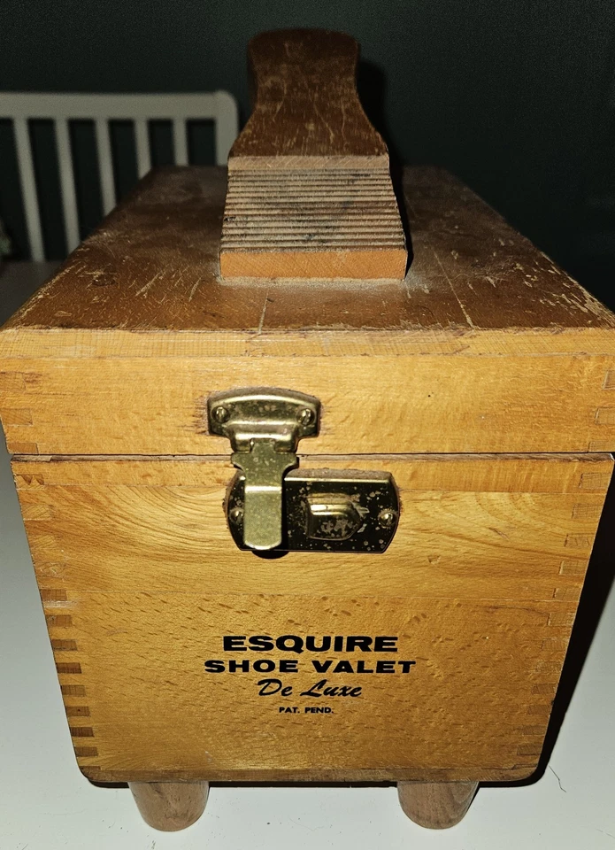 Vintage Esquire Shoe Valet De Luxe Shoe Shine Oak Wood Box Kit Used Old Supplies - Image 3 of 4