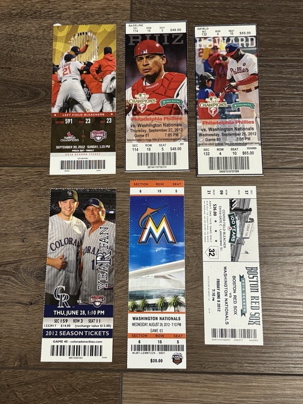2012 Harper Career HR #6 #8 #13/14 #20 #21 #22 Ticket Stub Nationals Phillies