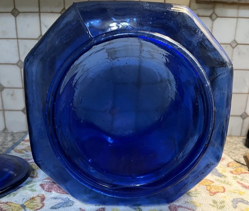 Tarro de vidrio azul cobalto vintage grande de 13" jardineras Mr Peanut de 5 centavos con tapa Foto 3 de 3