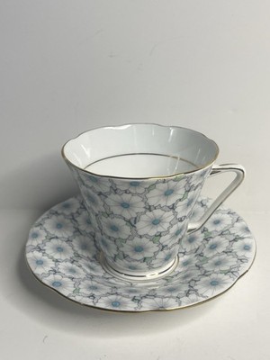 Royal Grafton Fine Bone China Tea Cup Set Made In England Blue Florals With Gold
