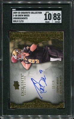 2009 Drew Brees Auto UD Exquisite Collection Gold /15 #E-DB Saints SGC 8
