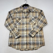 Pendleton Shirt Mens Large Black Tan Plaid Western Zephyr Wool Pearl Snap Cowboy