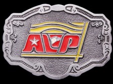 IB01168 VINTAGE 1970s DECORATED  AVP COMPANY  PEWTER BUCKLE