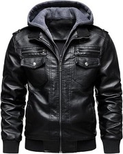Men's Black Brown Genuine Lambskin Leather Hooded Biker Jacket Bomber Zip Coat