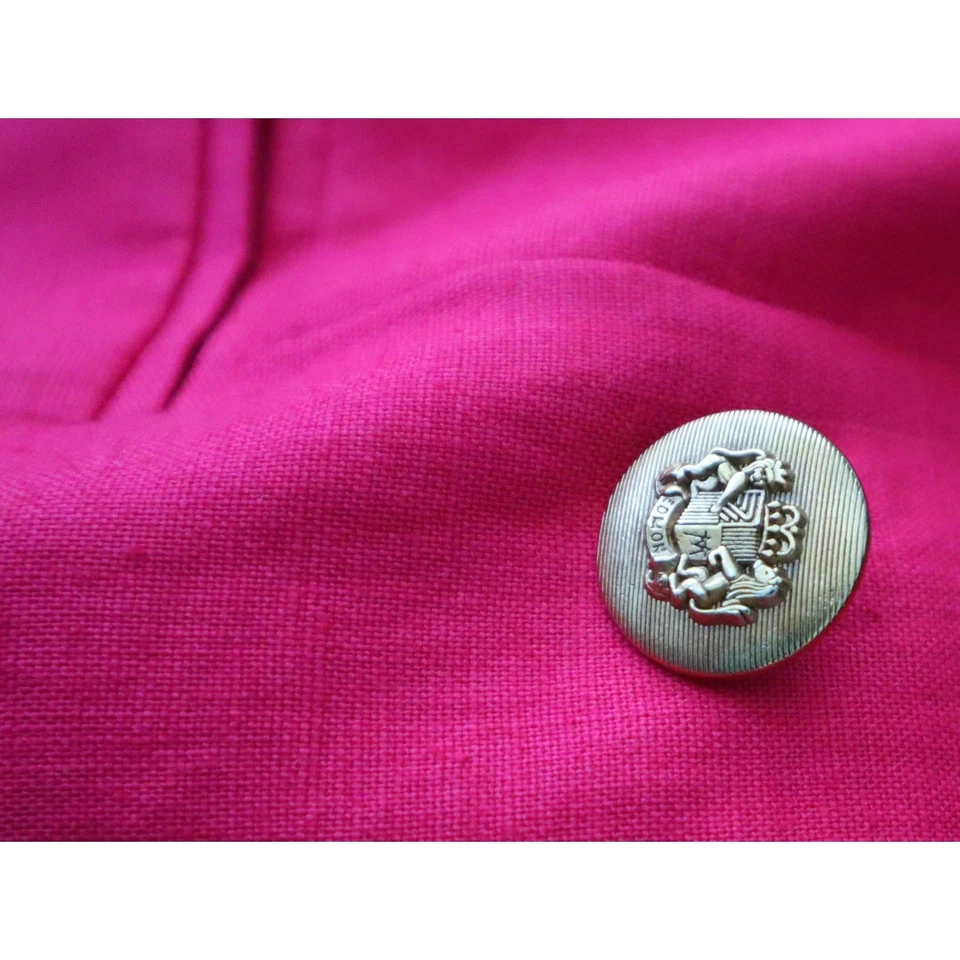 Traje Falda Vintage Años 80 90 Valerie Stevens LINO Rosa Caliente Doble Pecho 10  Foto 4 de 4