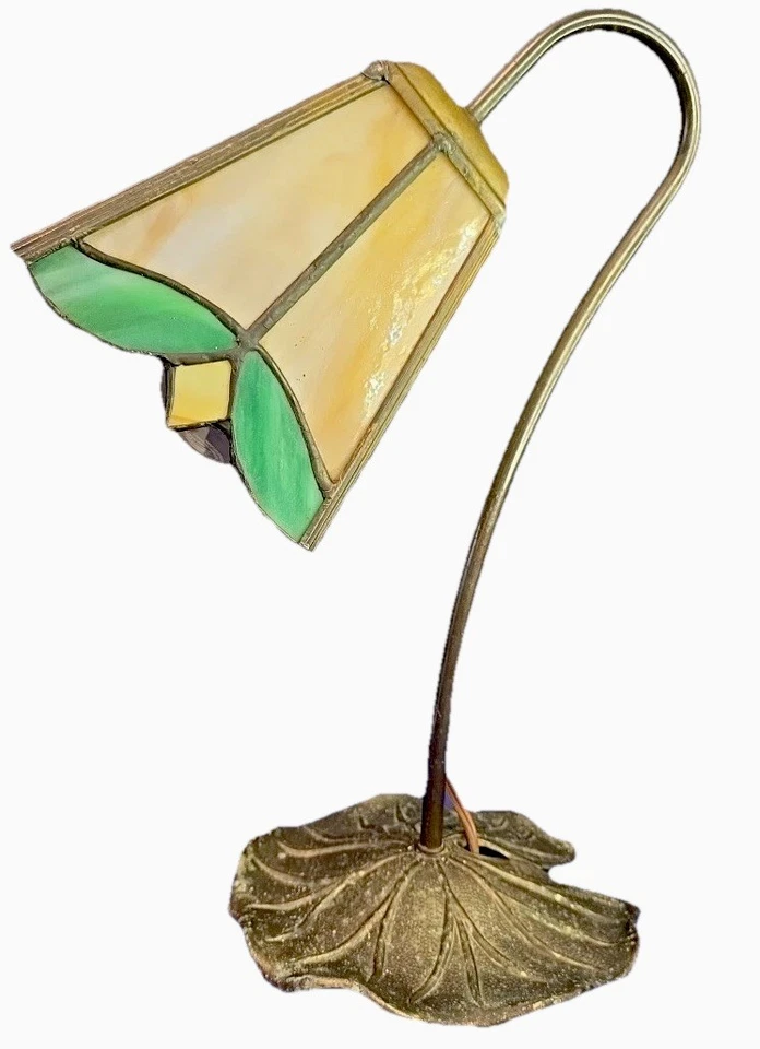Vtg L&L WMC Tiffany Style Stained Glass Lamp EUC Slag Glass Gooseneck Original - Image 3 of 4