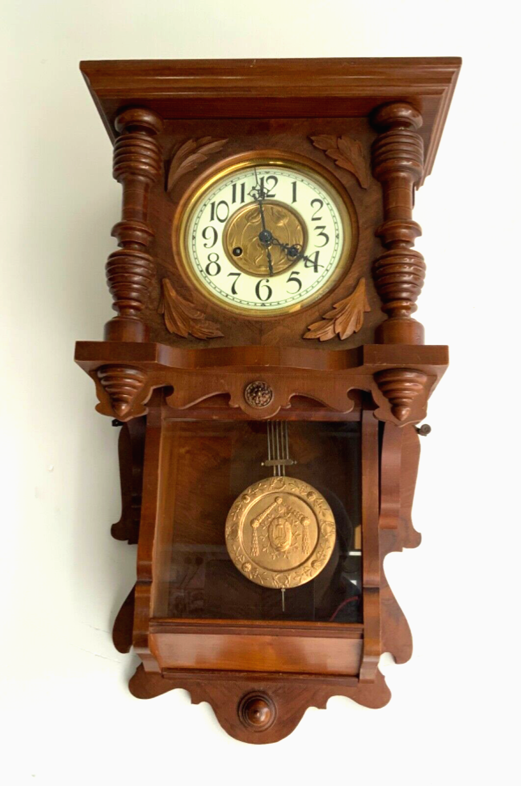 A Rare Art Nouveau German Junghans Pfeilkreuz Wall Clock in Wood Case