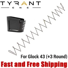 Tyrant CNC +3 Round Magazine Base Plate Mag Extension for Glock 43 9mm - Black
