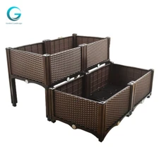 2 Pcs Set Garden Brown Rectangle Flower Plant Grow Box Vegetable Grow Elevated