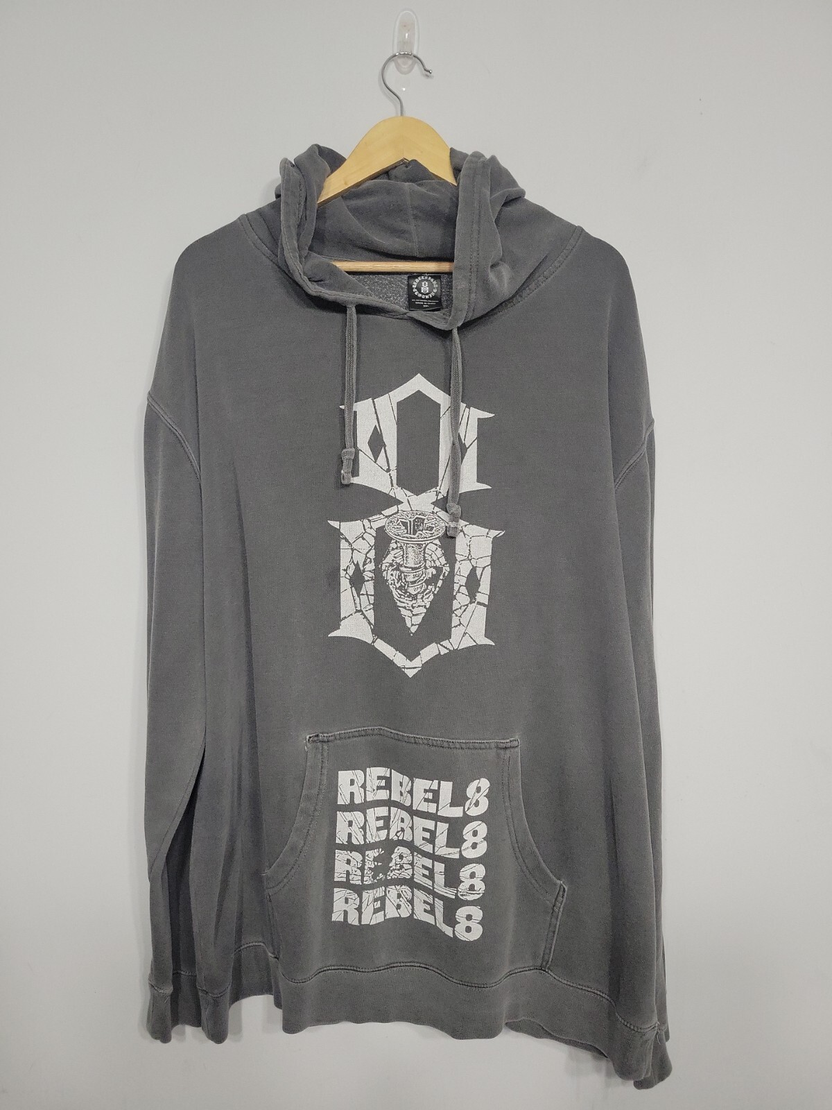 Rebel 8 Men's Hoodie Size 2XL Grey Skulls FTW Y2K