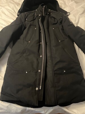 Mens Moose Knuckles Original Stirling Hooded Parka Coat Jacket Black L Shearling
