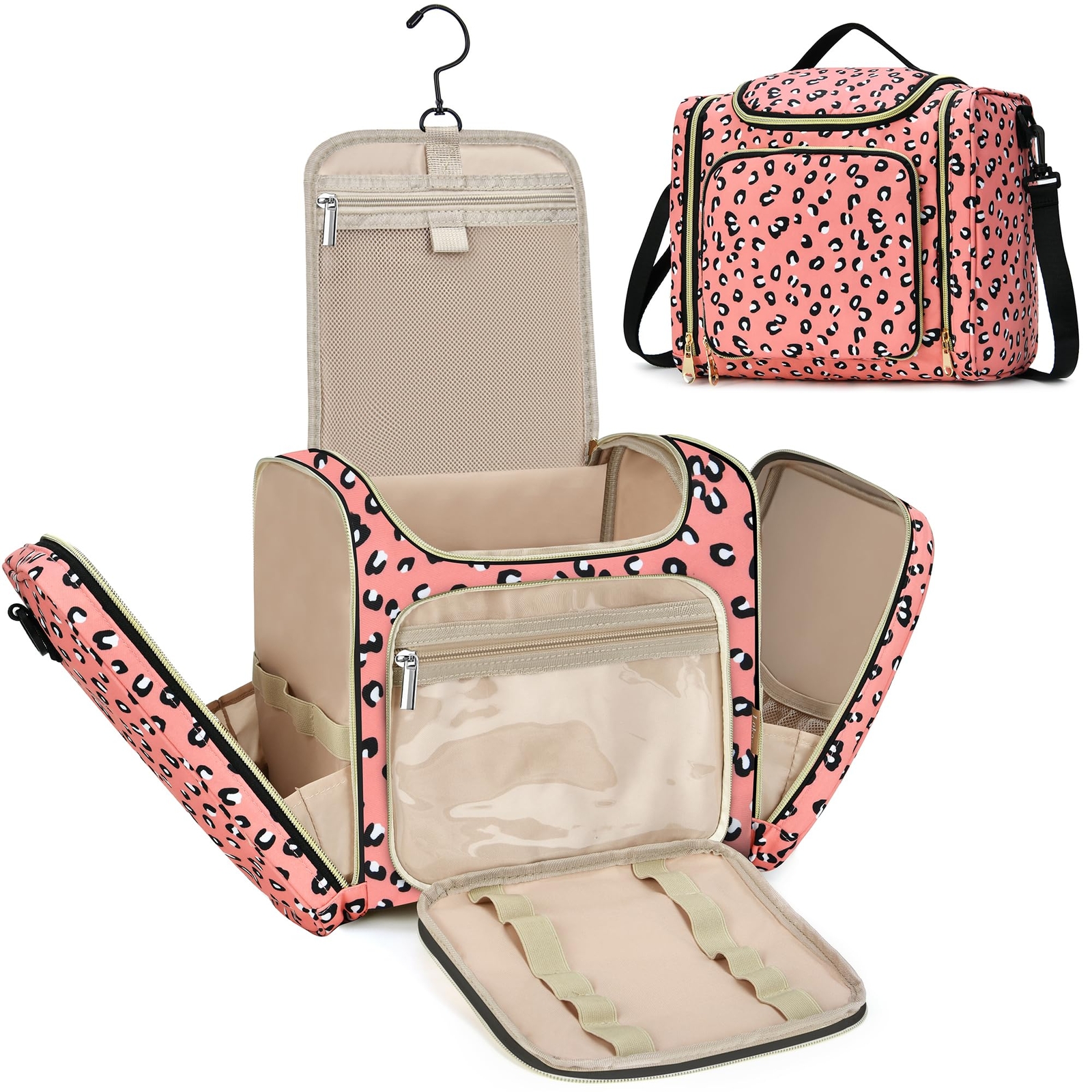 Stylish Leopard Print Toiletry Bag for Women with Hanging Hook - Perfect Large Travel Organizer-image