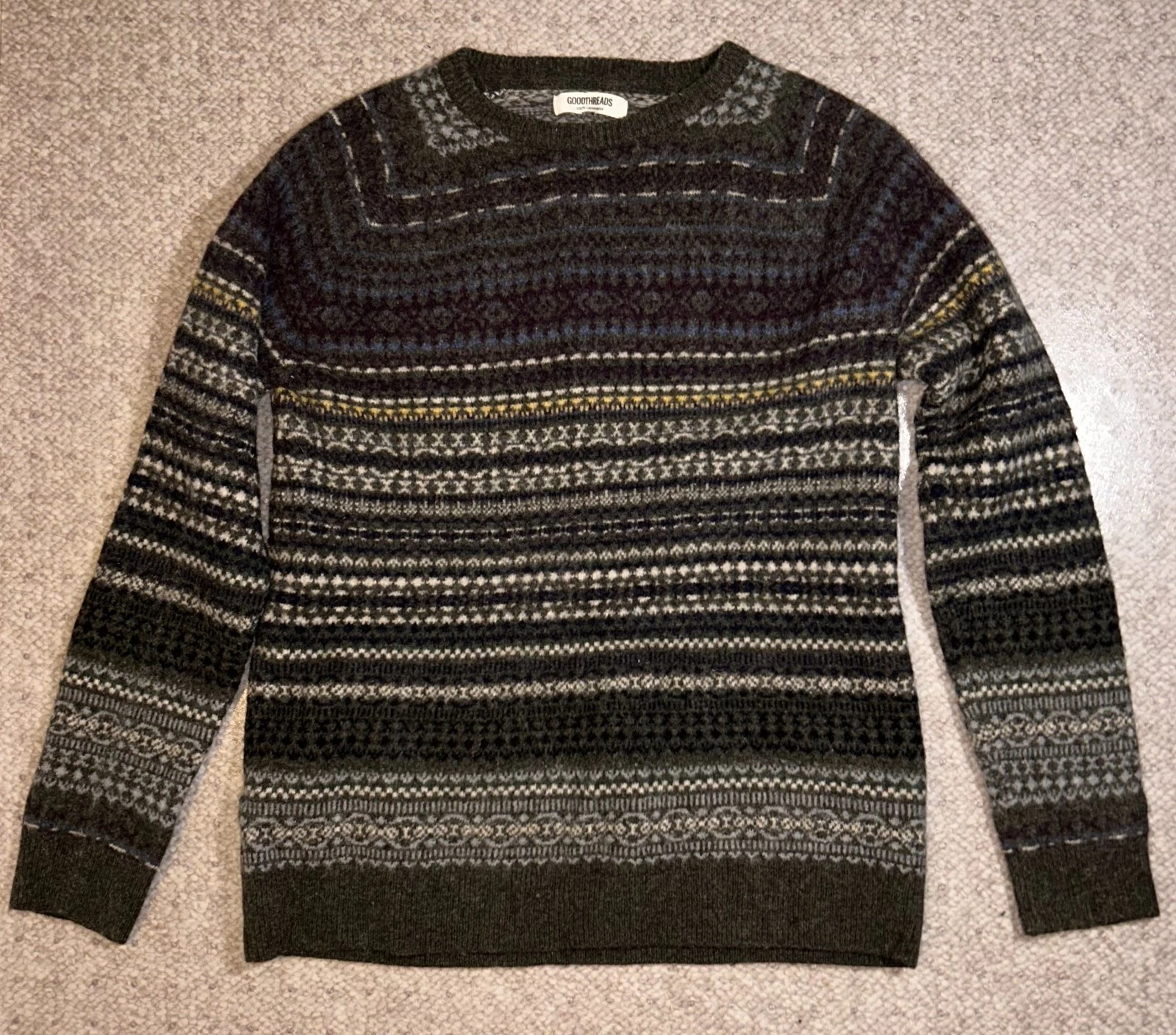 Good Threads Men's 100% Lambswool Crew Neck Fair Isle Sweater Small Multi