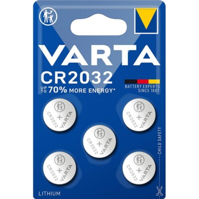 10x CR2032 Lithium Knopfzellen 3V 230mAh ø20,0x3,2mm VARTA 6032 2x 5er-Blister