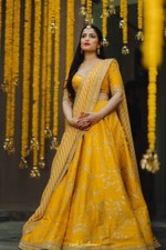 Sabhyasachi inspired Sunshine yellow Mulburry silk lehenga choli