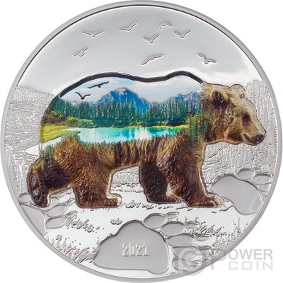 BEAR Into The Wild 2 Oz Silver Coin 1000 Togrog Mongolia 2021