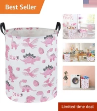 Pink Dinosaur Hamper - Large Laundry Basket, Toy Storage Bin, Closet Organizer