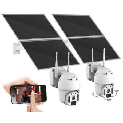 7links 2er-Set Pan-Tilt-Überwachungskameras, 2K, WLAN, Akku, 25 W Solarpanel