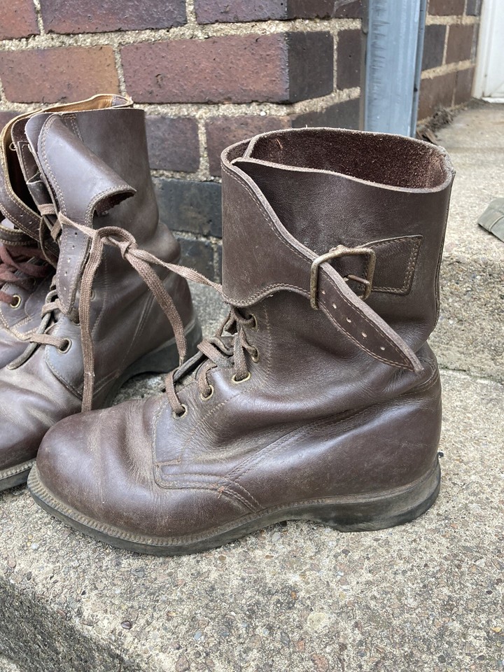 Vintage HU Army Brown Leather Boots Genuine Used Surplus eBay