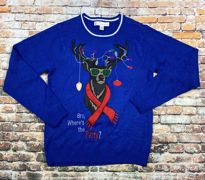 Jolly Sweater Adult M Blue Deer Reindeer Hunting Party Ugly Funny Humor Mens