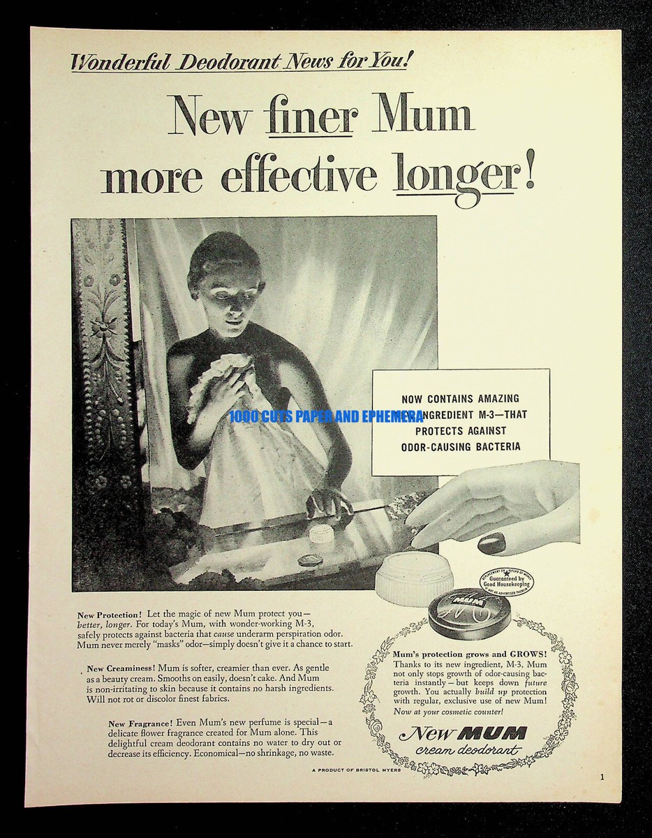 Mum Cream Deodorant Bristol-Myers 1950 Trade Print Magazine Ad Poster  ADVERT | eBay