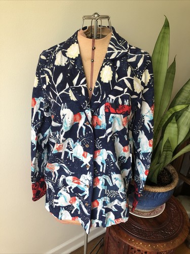 Anthropologie Cornelia O'Donovan Sweet Dreams Horse Flannel Pajama Top XS - Picture 5 of 10