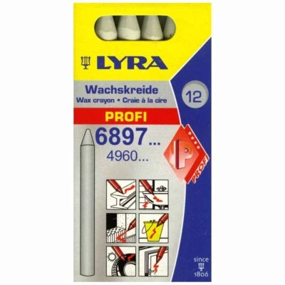 LYRA Wachs Signierkreide 8,5 x 100mm PROFI 6897 weiß 12 Stück