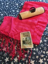 Columbian Silk Scarf. Pink. Handmade. 70 Inches Long With Tassels. Wrapped. 