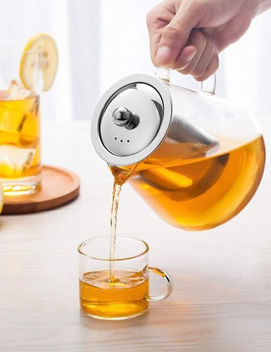 Stovetop Safe Infuser Tea Pot - Elegant 32oz/950ml Glass Kettle for Tea Lovers - Picture 8 of 11