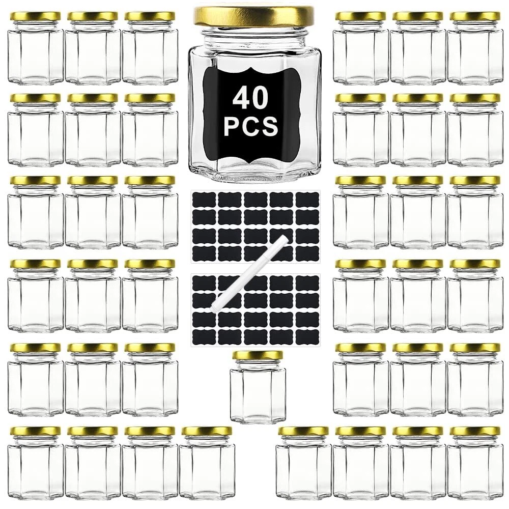 40 Pack 3oz Mini Hexagon Glass Jars Empty Honey Spice Jars with Lids for Jam