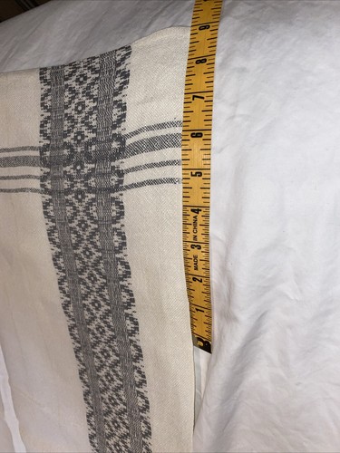 VINTAGE WHITE & GREY COTTON WOVEN KITCHEN TABLECLOTH 50"x 69” GEOMETRIC PATTERN - 第 7/15 張圖片