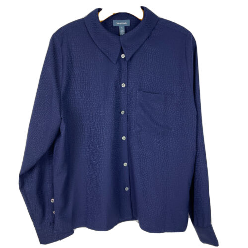 MODCLOTH Womens Large Long Sleeve Button-Up Blouse Shirt Purple Animal Print New - Picture 9 of 9