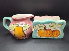 Guy Roc Ceramic Creamer & Napkin Holder Golden Peach & Pear Vintage
