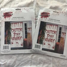 HALLOWEEN HAUNTED HOUSE EASY SPOOKY SCARY SCENE SETTING DOOR COVERS Set Of 2 NEW